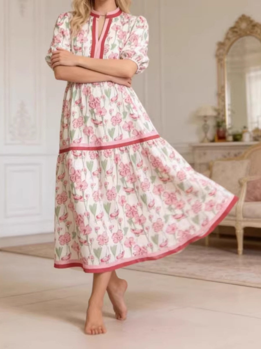 V-neck Floral Digital Printing Loose-fit Maxi Dresses