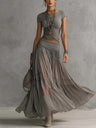 Grey Knitting Jacket Chiffon Long Skirt Set 2-piece Sets