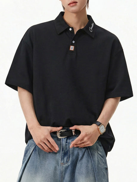 Color-blocked Applique Breathable Polo Shirt