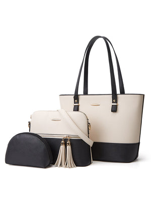 Color-blocked Tote Bag 3-piece Set