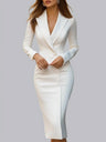 Long-sleeved Suit Collar Single-breasted Slim Fit Midi Dresses