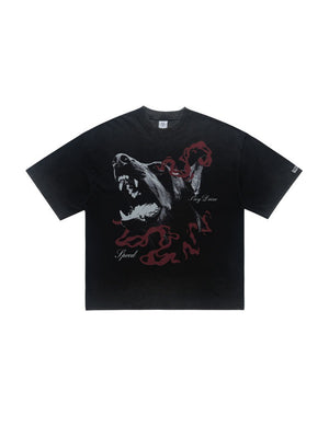 Washing Water Distressed Doberman Pinscher Printed Loose-fit T-shirts