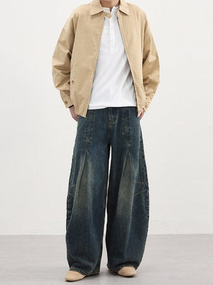 3D-Seam Pleated Banana-Cut Baggy Jeans