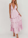 Ruffled Splicing Satin V-neck Tank Top Maxi Dresses