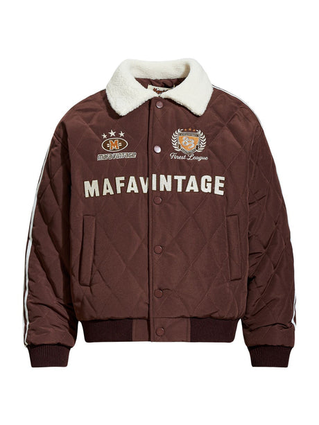 Retro Letter Embroidery Fur Collar Lapel Cotton Clothes