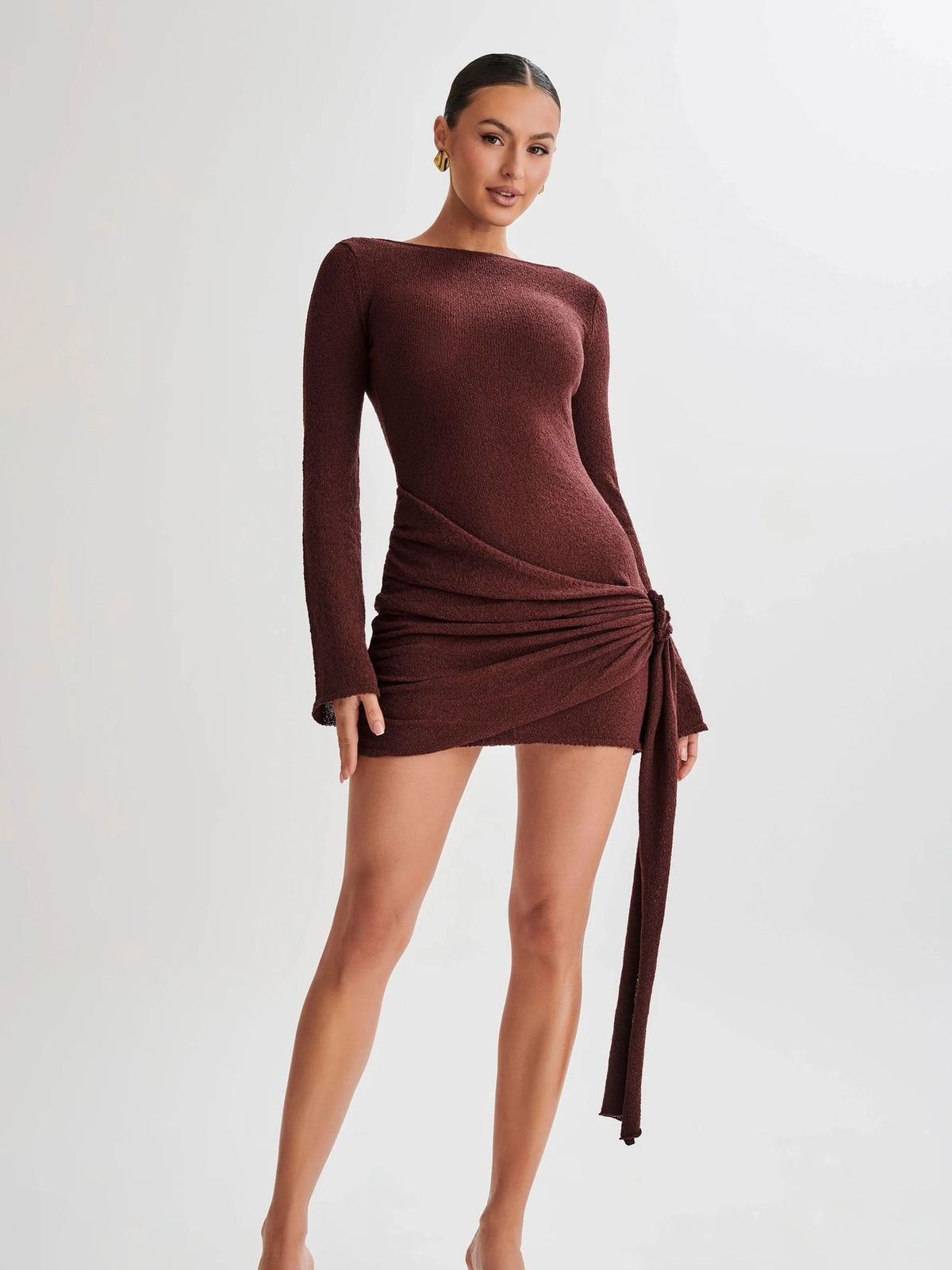 Long-sleeved Round Neck Knitted Short Dress