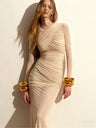 Mesh Round Neck Long Sleeve Slim Fit Bodycon Slightly Sheer Long Dress
