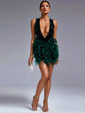 Deep V Hip Sequined Feathers Bodycon Short Dress