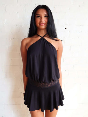 Lace Patchwork Halter Neck And Backless Mini&Short Dresses
