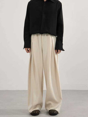 Stereo Double Pleats Leisure Cleanfit Straight-leg Trousers