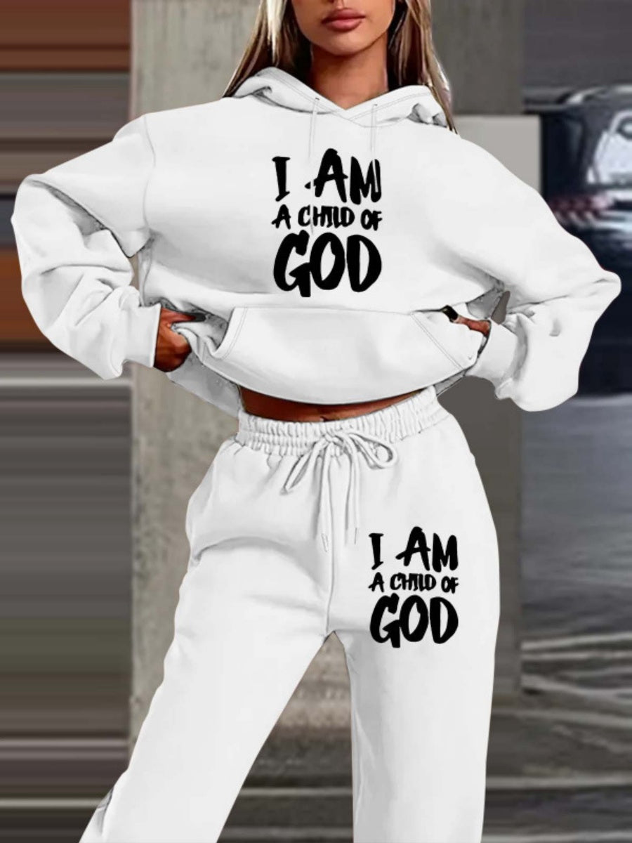 Letter Printed Plush Hoodies Sweatpants 2-piece Sets