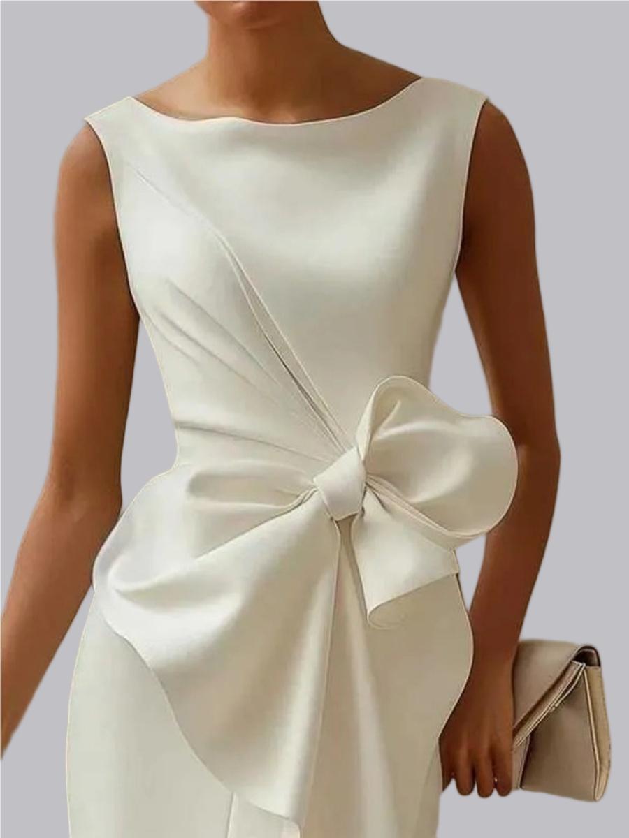 Ärmellose Business-Minikleider mit Schleife, Kapitänsschlitz und Bandage-Schleife