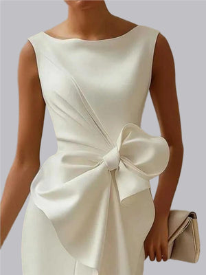 Ärmellose Business-Minikleider mit Schleife, Kapitänsschlitz und Bandage-Schleife