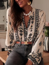 Geometric Print V-neck Long-sleeved Shirt