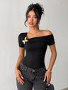 3D Butterfly Asymmetrical Neckline And Off-shoulder T-shirts