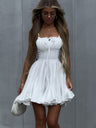 Cotton Blend Lace Up Camisoles Beach Smock Mini&Short Dresses