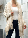 Apricot Tassel Fur Collar Solid Color Shawl Cardigans