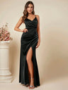 Satin Suspenders Pleated Maxi Dresses