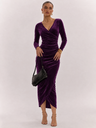 Goose Down V-neck Dress, Slim Fit, Pleated Patchwork, Irregular Skirt, Elegant Long Dress