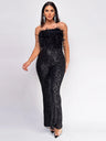 Sleeveless Backless Sequined Feather Flared Leg Jumpsuit