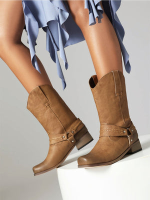 Distressed Low-heeled Western Cowboy Boots