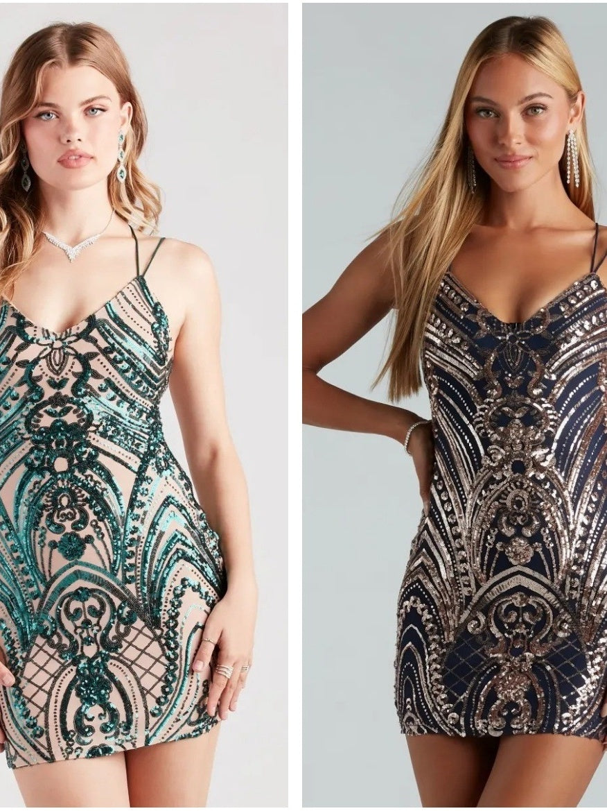 Sequins Camisoles Bandage Retro Parties Mini&Short Dresses