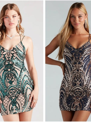 Sequins Camisoles Bandage Retro Parties Mini&Short Dresses