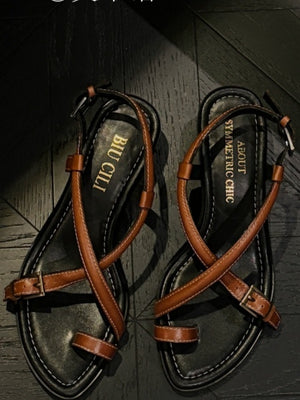 BIUCILI "Wu Qianyu's Style" Original Design French Resort Woven Open-Toe Mid-Heel Flip-Flops For Women