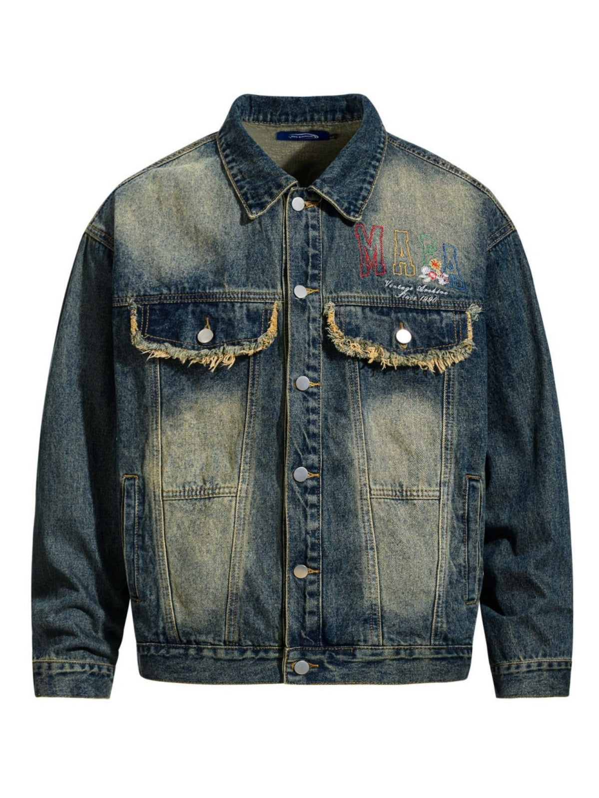 Washing Colorful Letter Embroidery Loose Denim Jacket