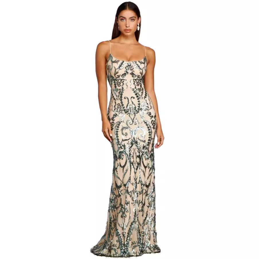 Liber Autumn women's sequins Backless suspender long dress