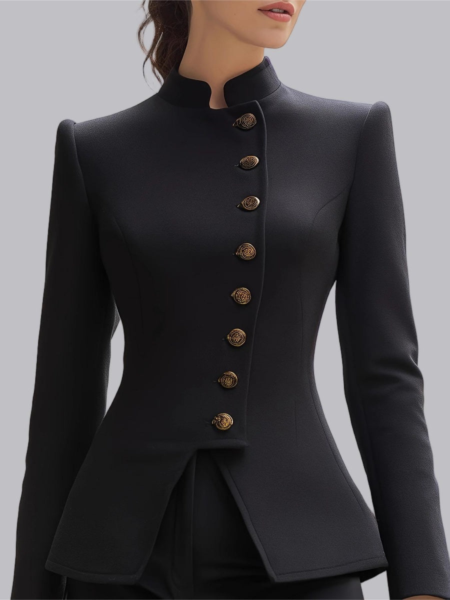 Mandarin Collar Metal Buckle Slim Fit Temperament Commuting Formal Blazers