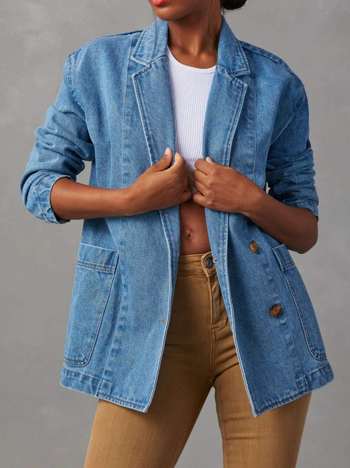 Lapel Buttons Denim Jacket Blazers
