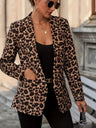 Distressed Cardigan Style Leopard Print Slim Fit Workplace Casual Suit Jacket