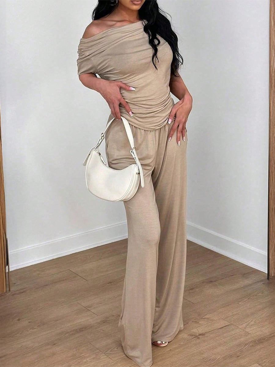 Off-shoulder Short-sleeved Trousers Two-piece Set