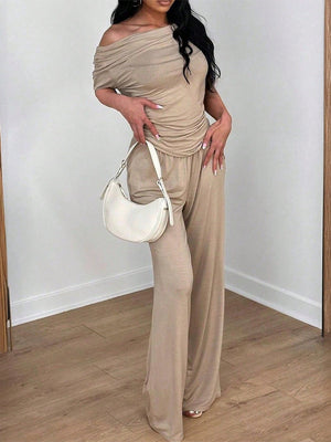 Off-shoulder Short-sleeved Trousers Two-piece Set