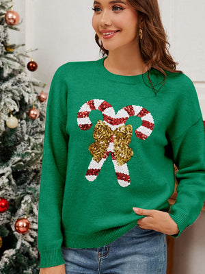 Christmas Bow Sequins Color Blocking Sweaters