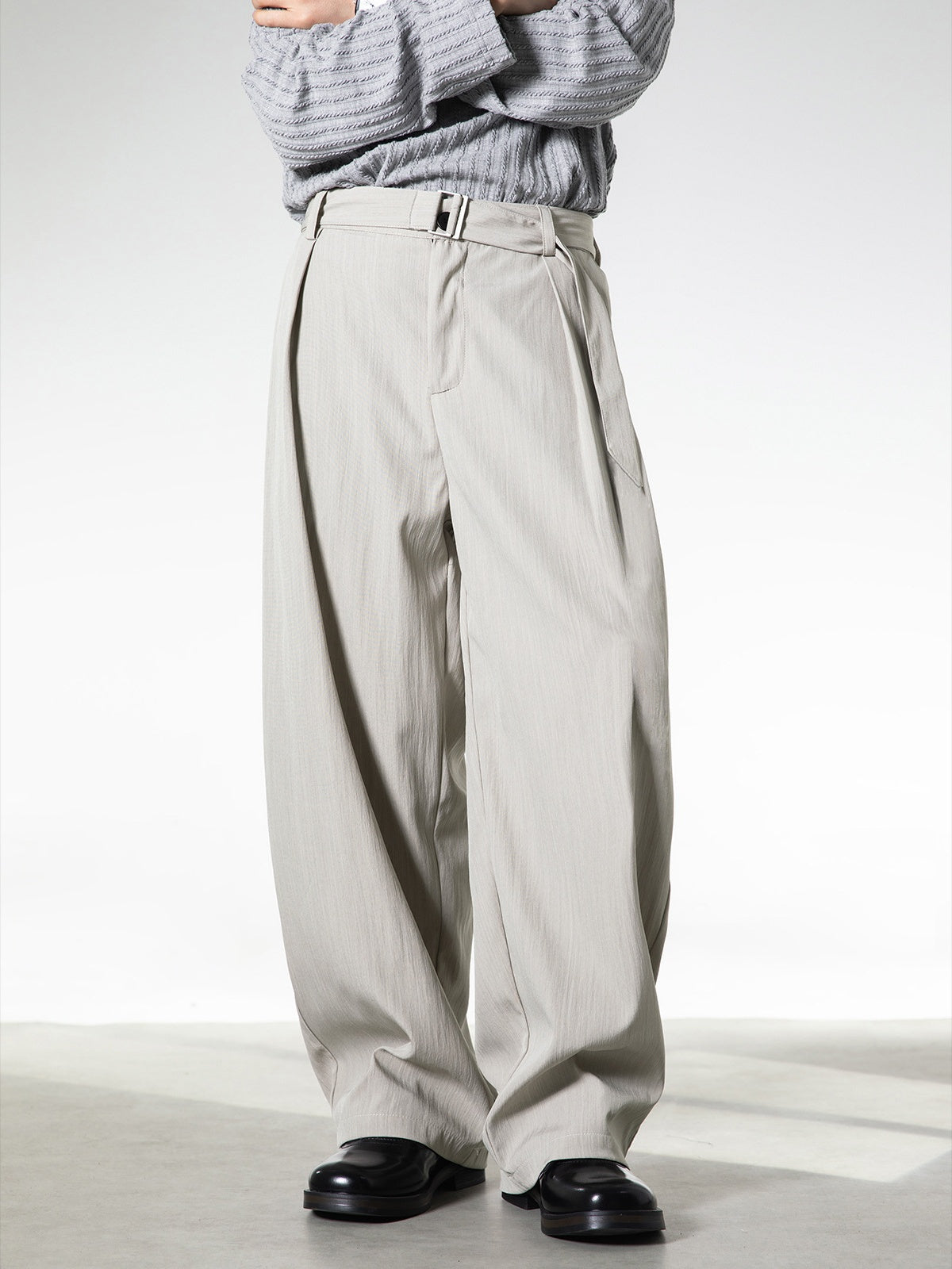 Micro-wrinkle Skin Adjustable Belt Straight-fit Dress Pants