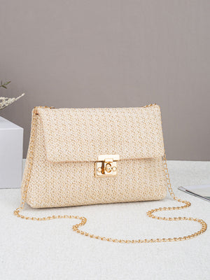 Solid Color Straw Crossbody Bag For Vacation