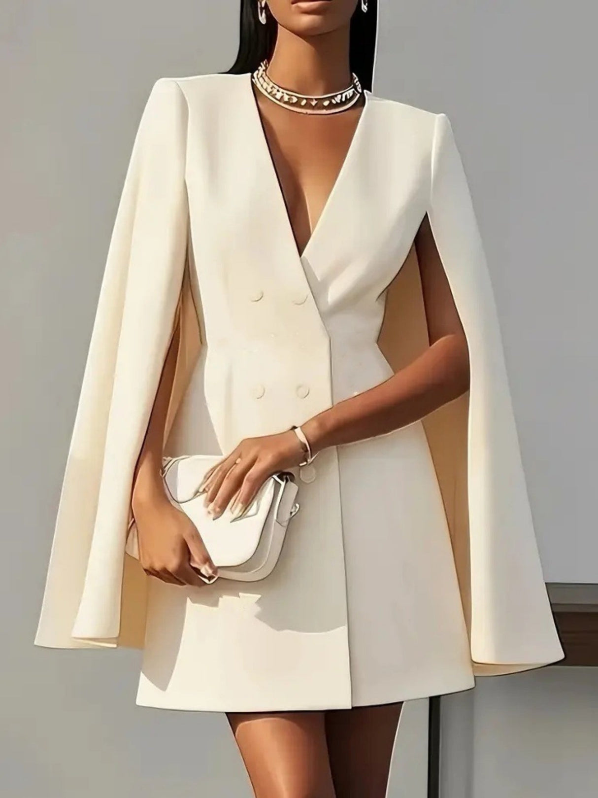 Double-breasted Shawl Cloak Solid Color Blazers Dress