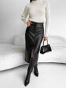 Bodycon Style Matte Fleece Lining PU Leather Slit Sexy Workplace Casual Skirt