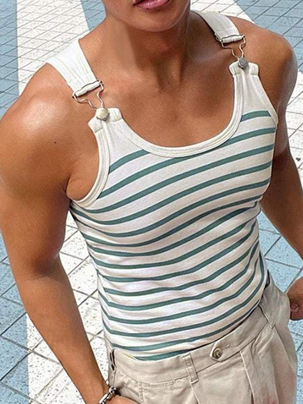 Stripes Stretch Slim-fit Metal Buttons Camisoles Tank Tops