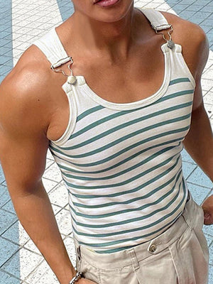 Stripes Stretch Slim-fit Metal Buttons Camisoles Tank Tops