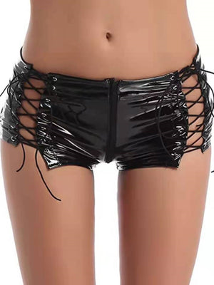 PVC Paint Zipper Opening Sexy Side Straps Shorts
