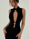 Hollow Out Metal Decoration Sleeveless Bodycon Mini&Short Dresses