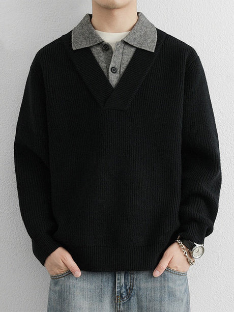 Layered-look Notch-Collar Sweater