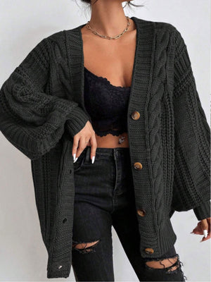 Loose Cable Knit Lantern Sleeve Cardigan