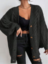 Loose Cable Knit Lantern Sleeve Cardigan