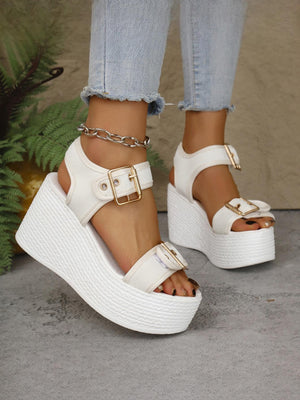 Metal Buckle Vacation Wedge Platform Sandals