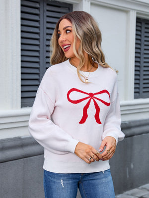 Strickpullover mit Schleife zum Valentinstag (Farbblockdesign)