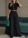 Cropped Buttons Jacket Wide-leg High-waisted Pants Set 2-piece Sets